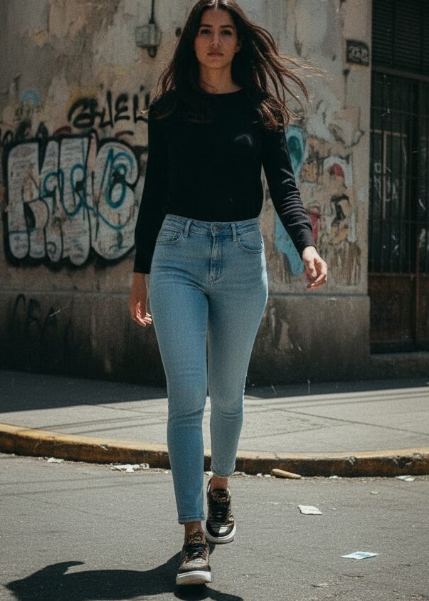 Jeans ajustados lavado claro, corte casual, tela de mezclilla
