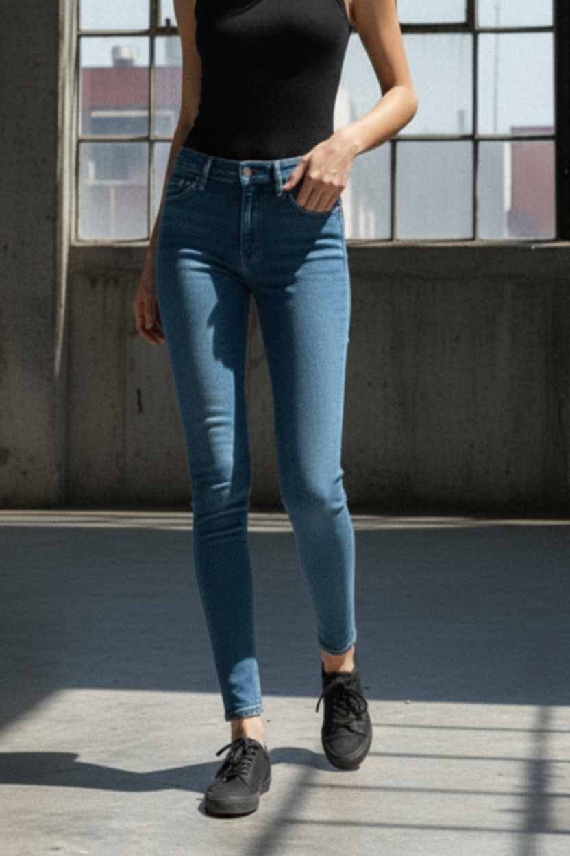 PDMX Jeans denim súper skinny para mujer con tiro alto