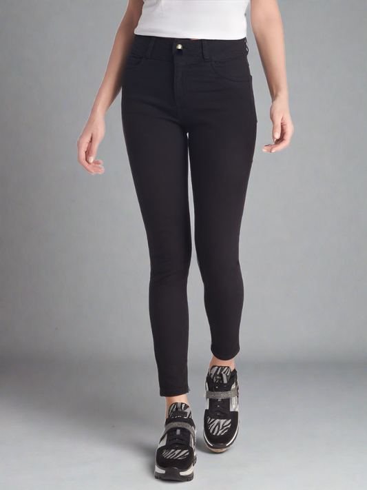 Jeans Elegantes Negros de Tiro Alto