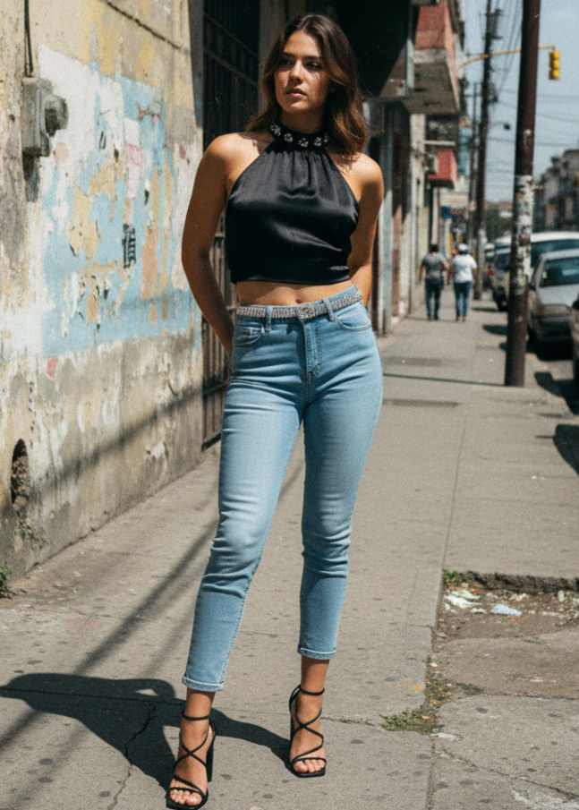 Jeans Mama De Mezclilla Lavado Claro Y Desgastado Chic En Azul