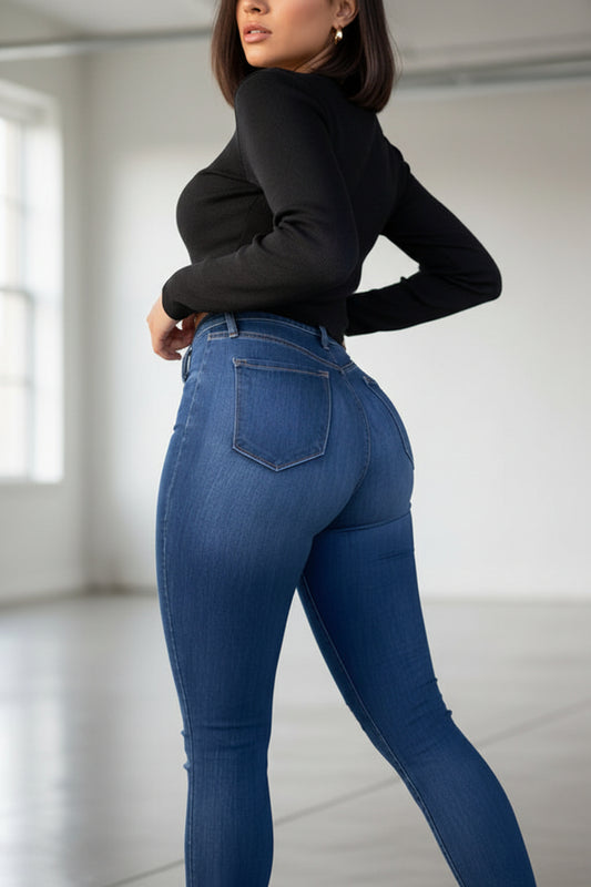 Jeans skinny mujer azul oscuro stretch PDMX Jeans con ajuste cómodo