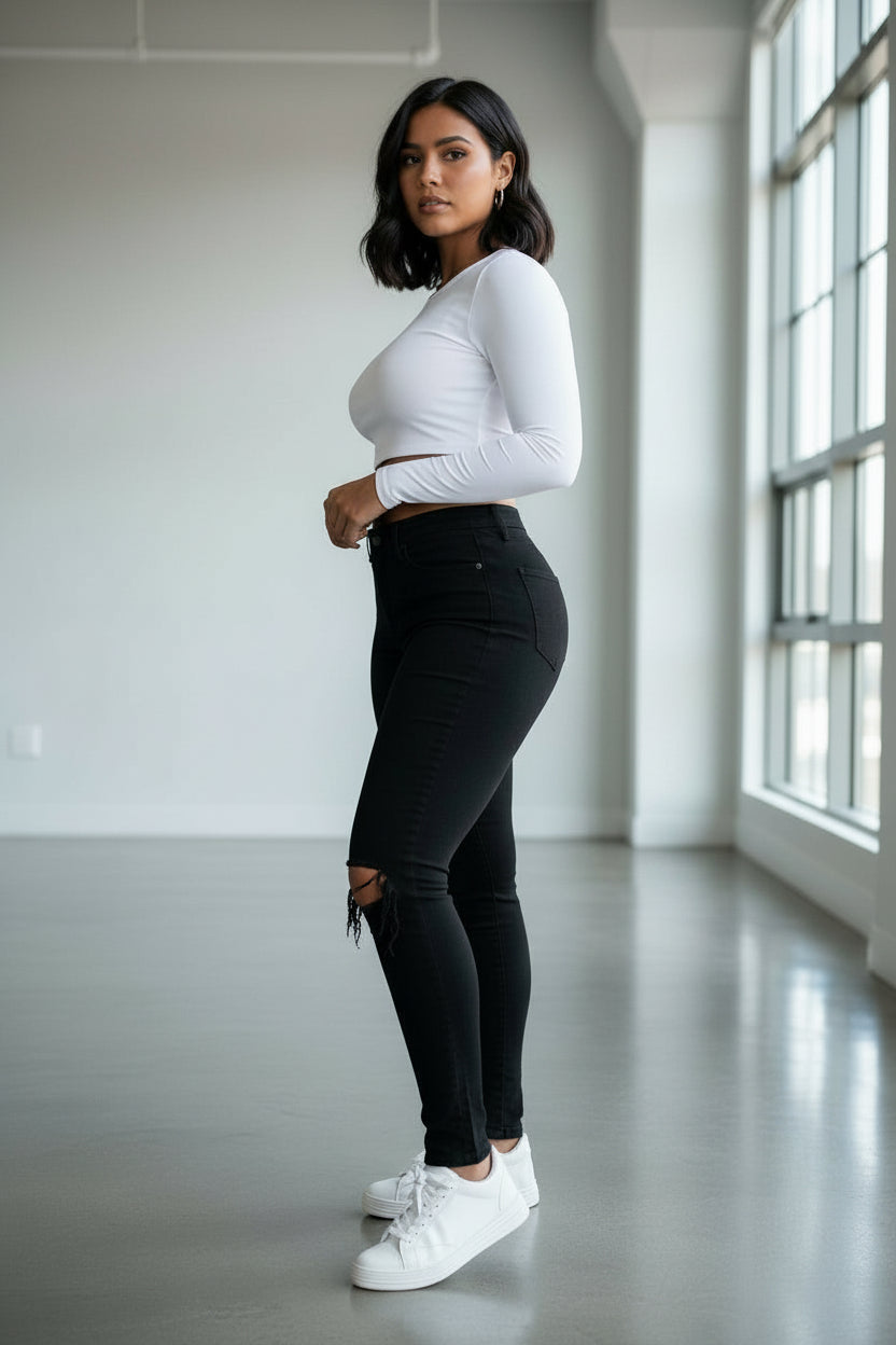 Vaqueros pitillo mujer negro con rotos mezclilla PDMX Jeans