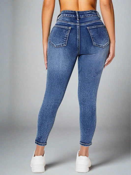 Jeans de Mezclilla Azul de Corte Alto