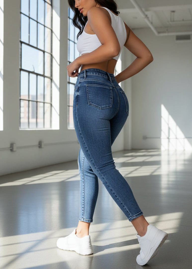 Jeans mujer mezclilla azul cintura alta ajuste perfecto