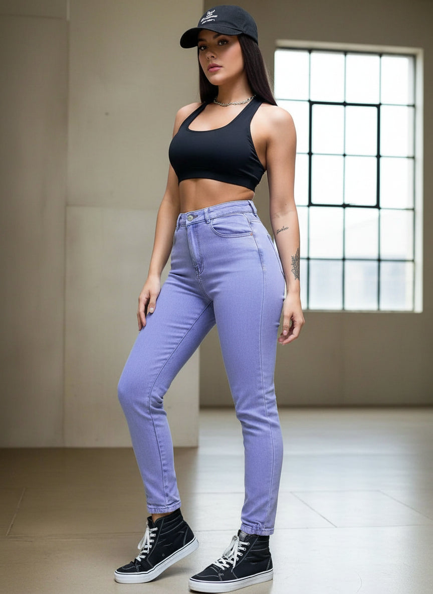 Jeans mujer gris claro estilo tiro alto PDMX Jeans