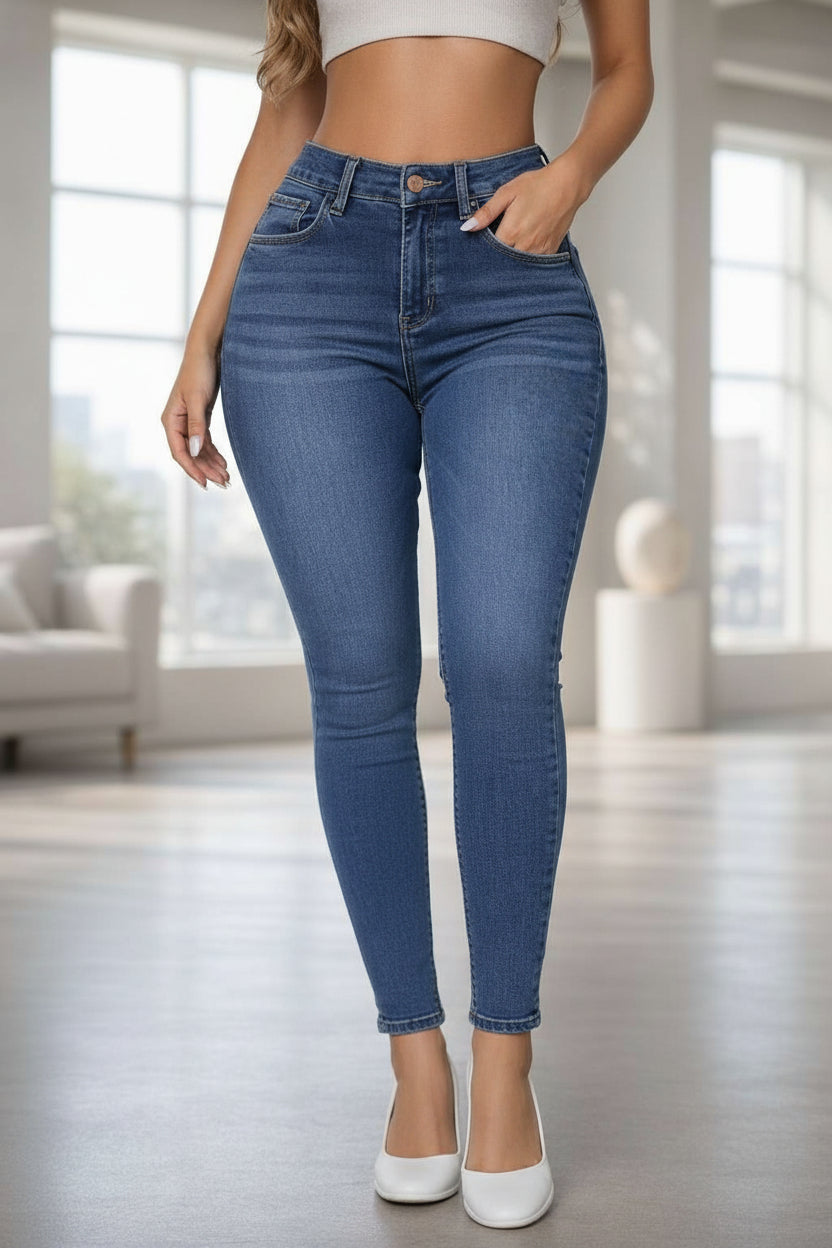 PDMX Jeans premium stretch azul imperio ajuste ceñido tiro alto