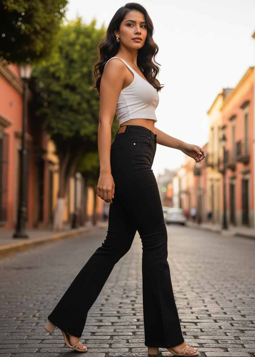 PDMX Jeans Campana Negros Levantamiento de Glúteos - Vista Lateral