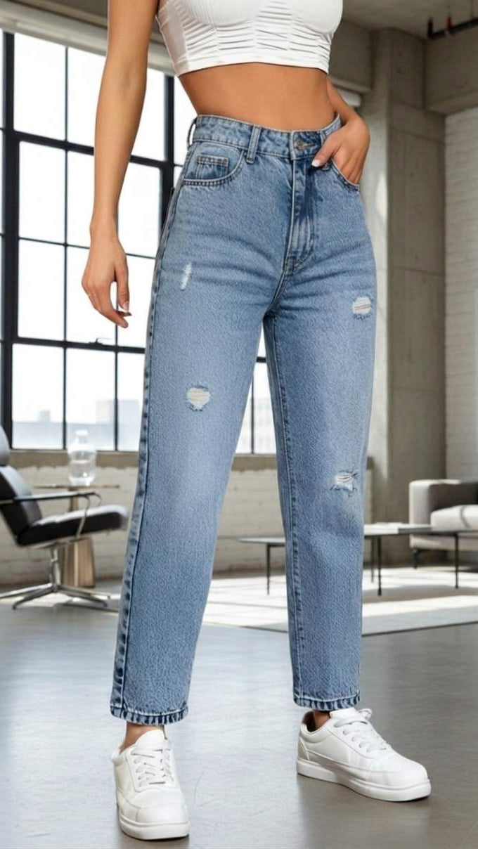 Vista trasera de Jeans Mom Azules Cielo para Mujer de PDMX