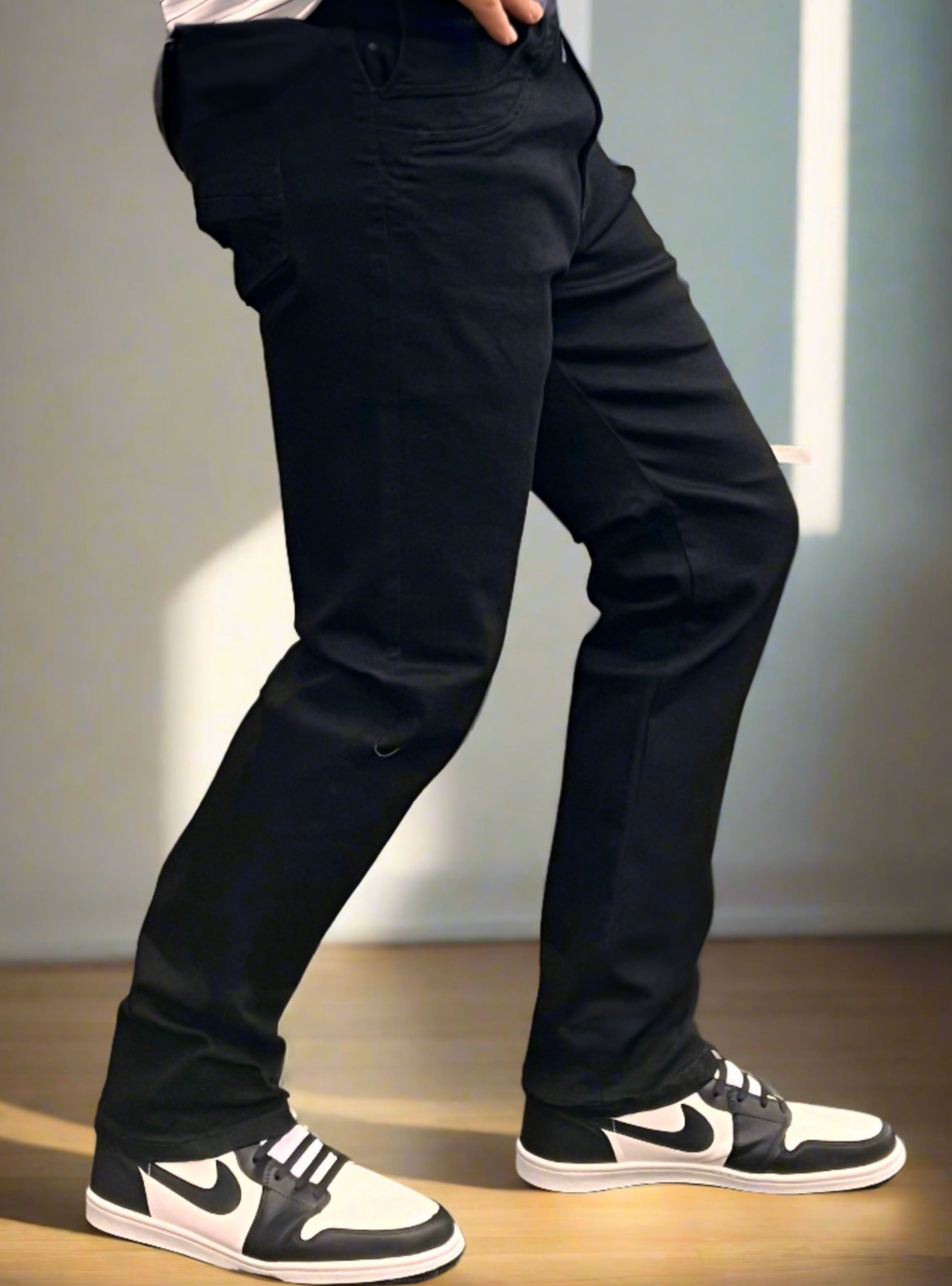 Pantalones Corte Recto Entallados Negros para Hombre