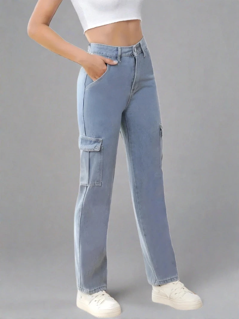 Cargo Jeans Mujer: Vaqueros Cargo en Azul Claro y Oscuro – PDMX Jeans