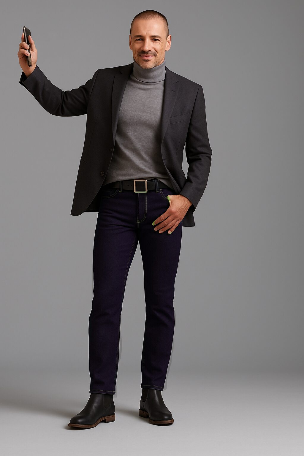 Pantalones de mezclilla ajustados para hombre con diseño de corte metropolitano y acabado premium.