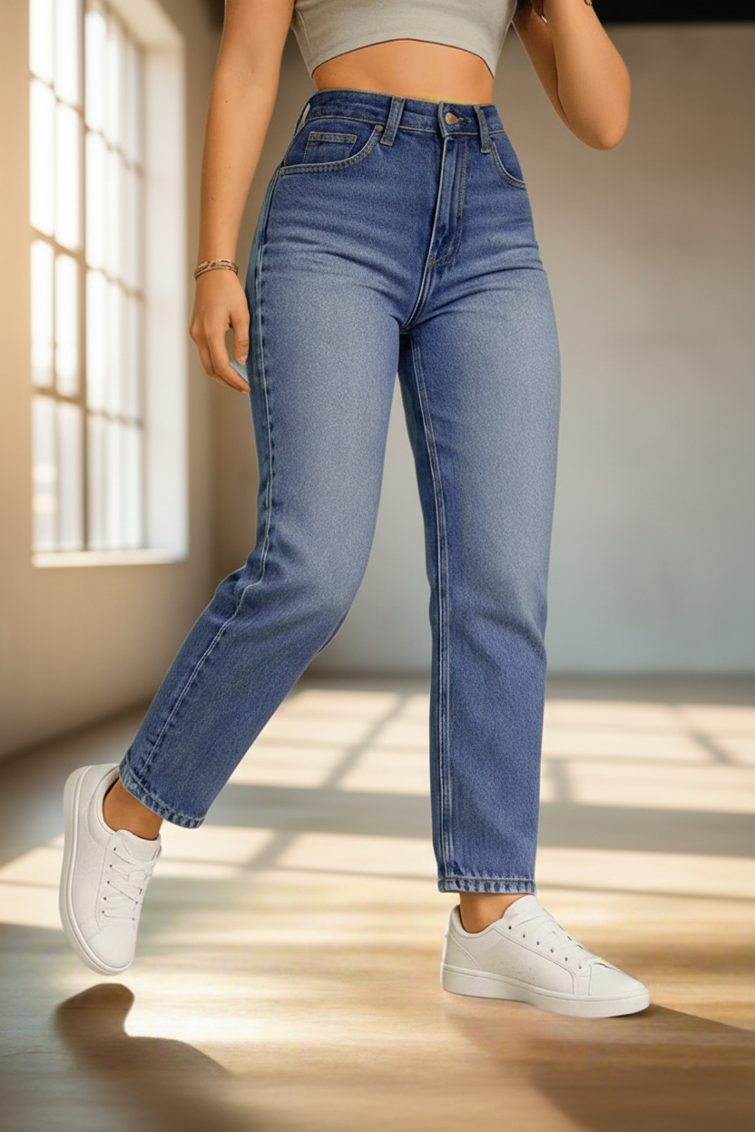 Mom Jeans Azules para Mujer Rígida