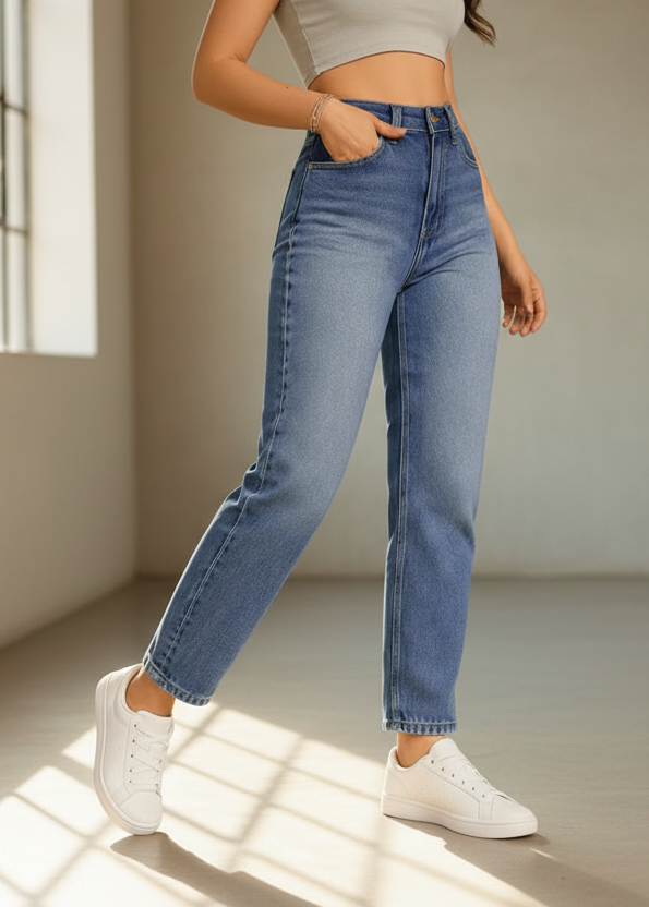 Mom Jeans Azules para Mujer Rígida