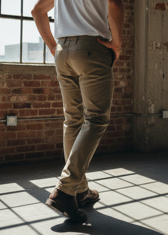 Pantalón Chino Hombre Caqui Gabardina