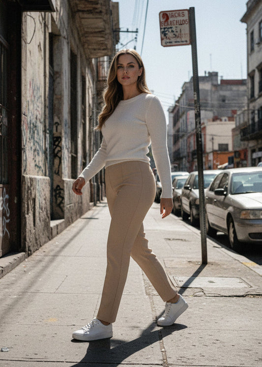 PDMX Jeans pantalón moldeador CurveLift rosa esculpido tiro alto vista frontal