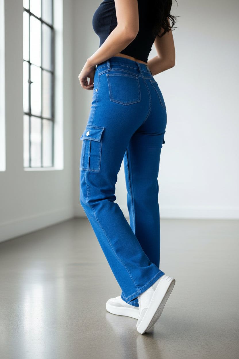 PDMX Jeans Cargo Rectos Azul Rey