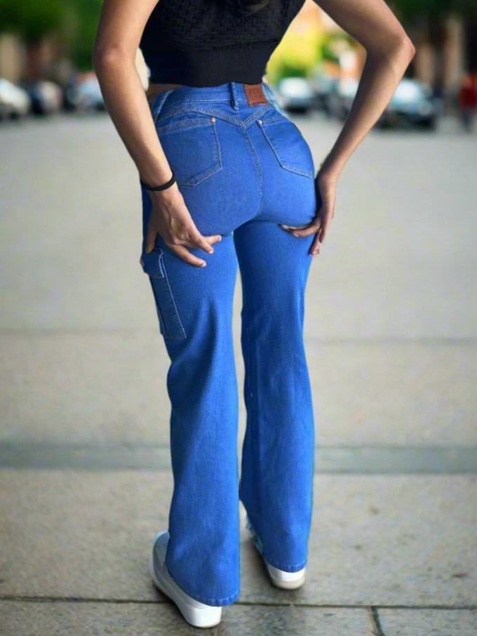 Pantalones Cargo Rectos Levanta Pompis Azul Rey Mujer PDMX