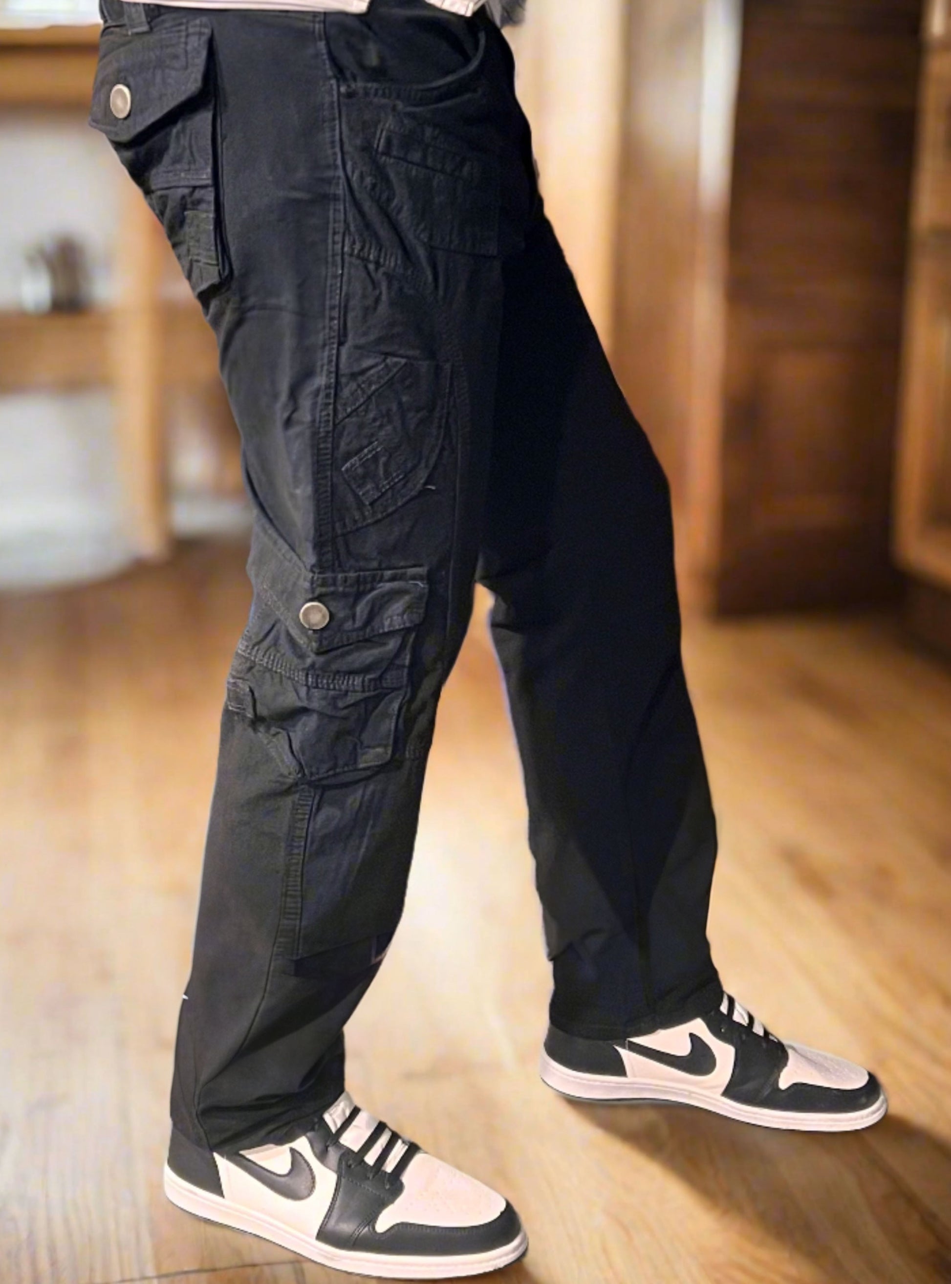 PDMX Pantalones Cargo Gabardina Denim Negros Hombre