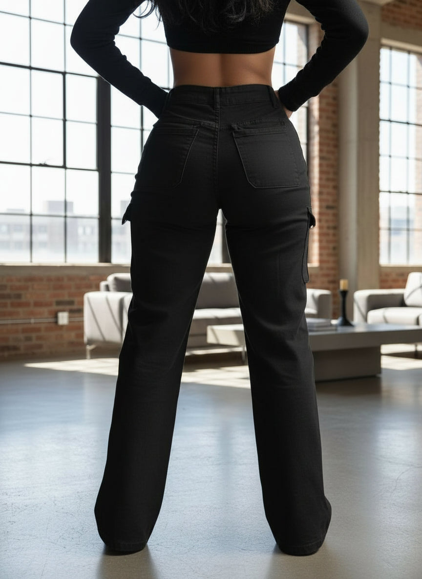 Pantalones cargo negros para mujer PDMX Jeans estilo cómodo