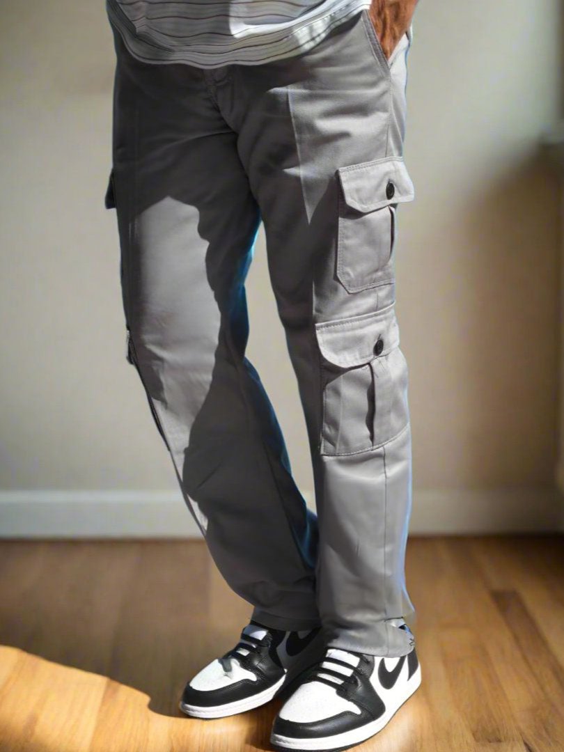 Front view of Pantalones Cargos Gris Urbano para Hombre by PDMX Jeans
