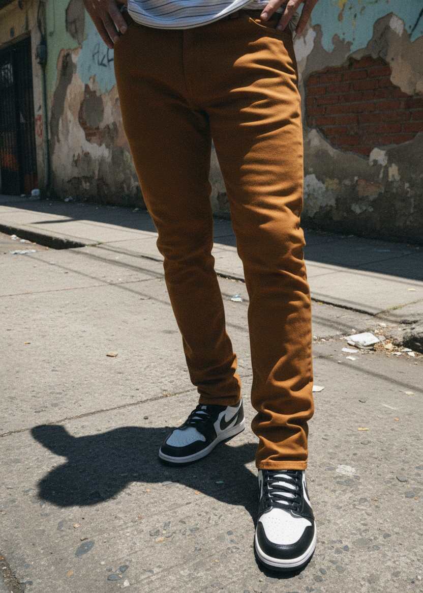 Jeans PDMX corte skinny hombre color canela