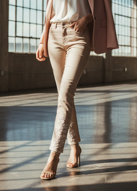 Pantalón Beige Mujer Vaqueros De Elegancia Beige Para Mujeres