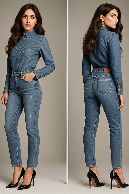 Pantalón De Mezclilla De Talle Alto Para Mujeres