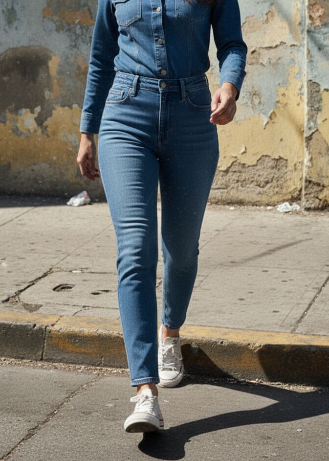 Pantalón De Mezclilla De Talle Alto Para Mujeres