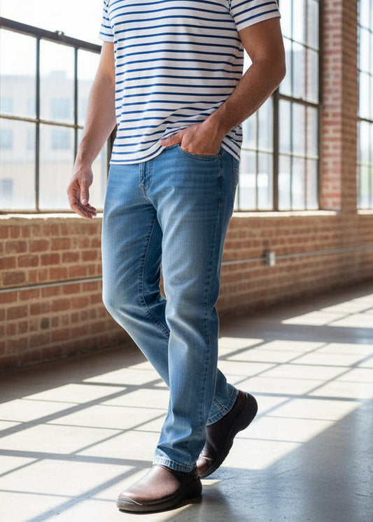 PDMX Jeans Corte Recto Stretch Azul Claro Hombre en Veracruz