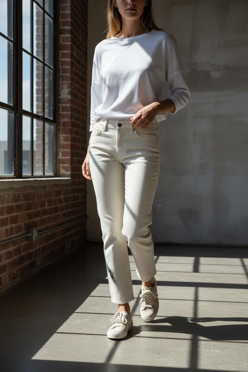 Pantalón Recto Blanco Mujer