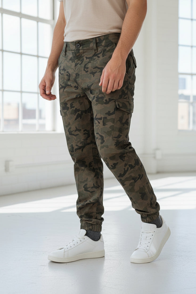 Pantalón Cargo Jogger para Hombres Camuflaje Verde