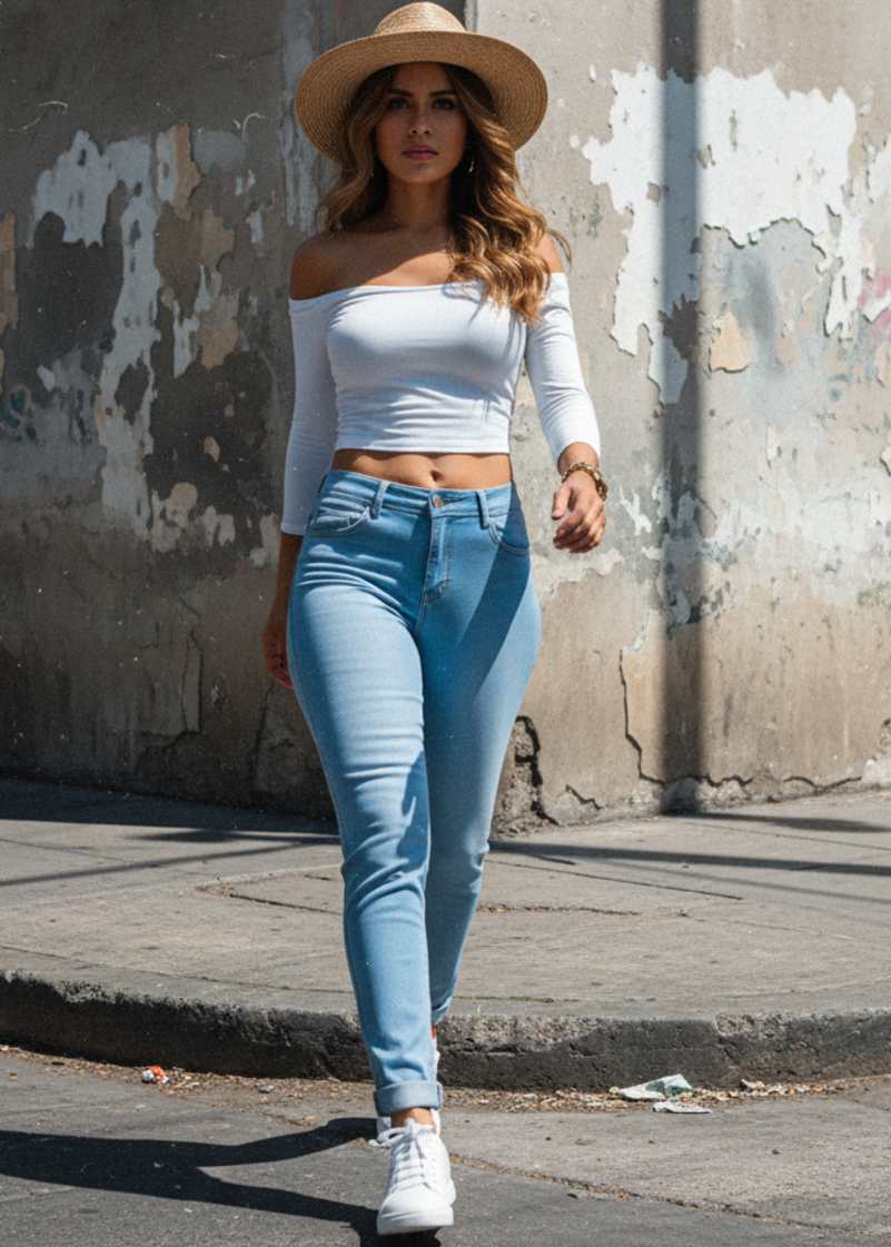 Pantalones Ajustados Estilo Mom De Talle Alto En Azul