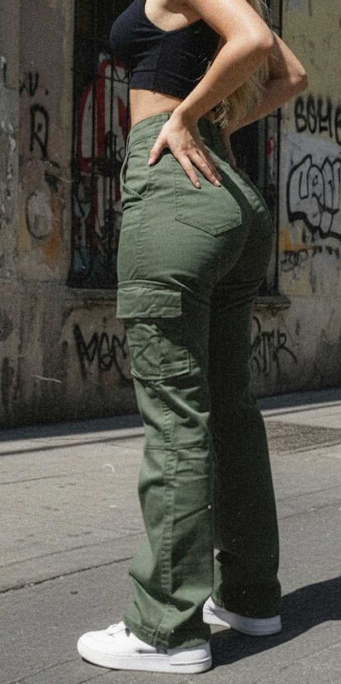 Pantalones Cargo Mujer Tiro Alto Realza Tu Figura Verde