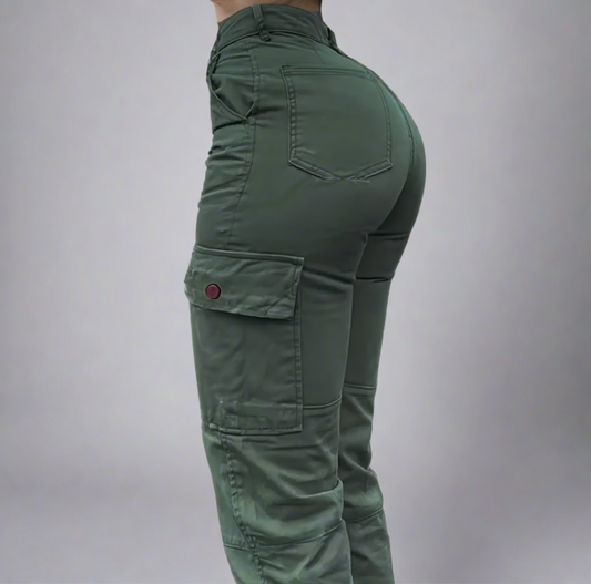 Pantalones Cargo Mujer Verde Cintura Alta