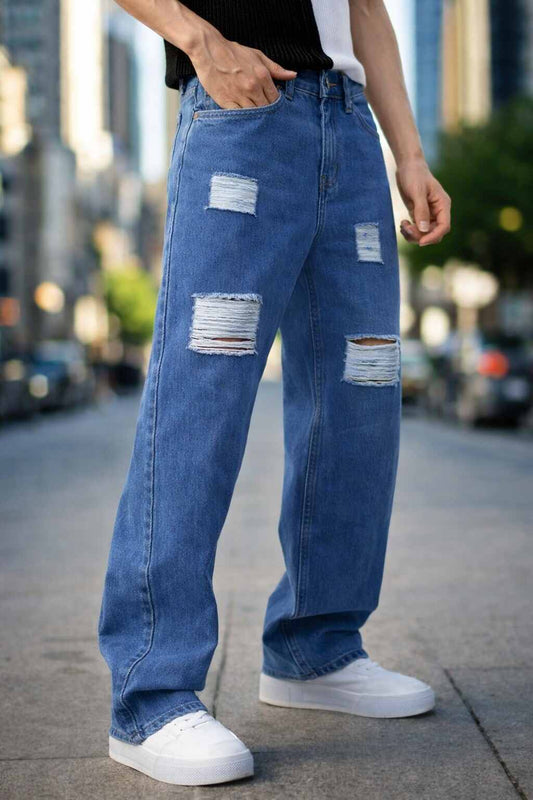 Jeans Baggy Desgarrados Azul Cielo para Hombre