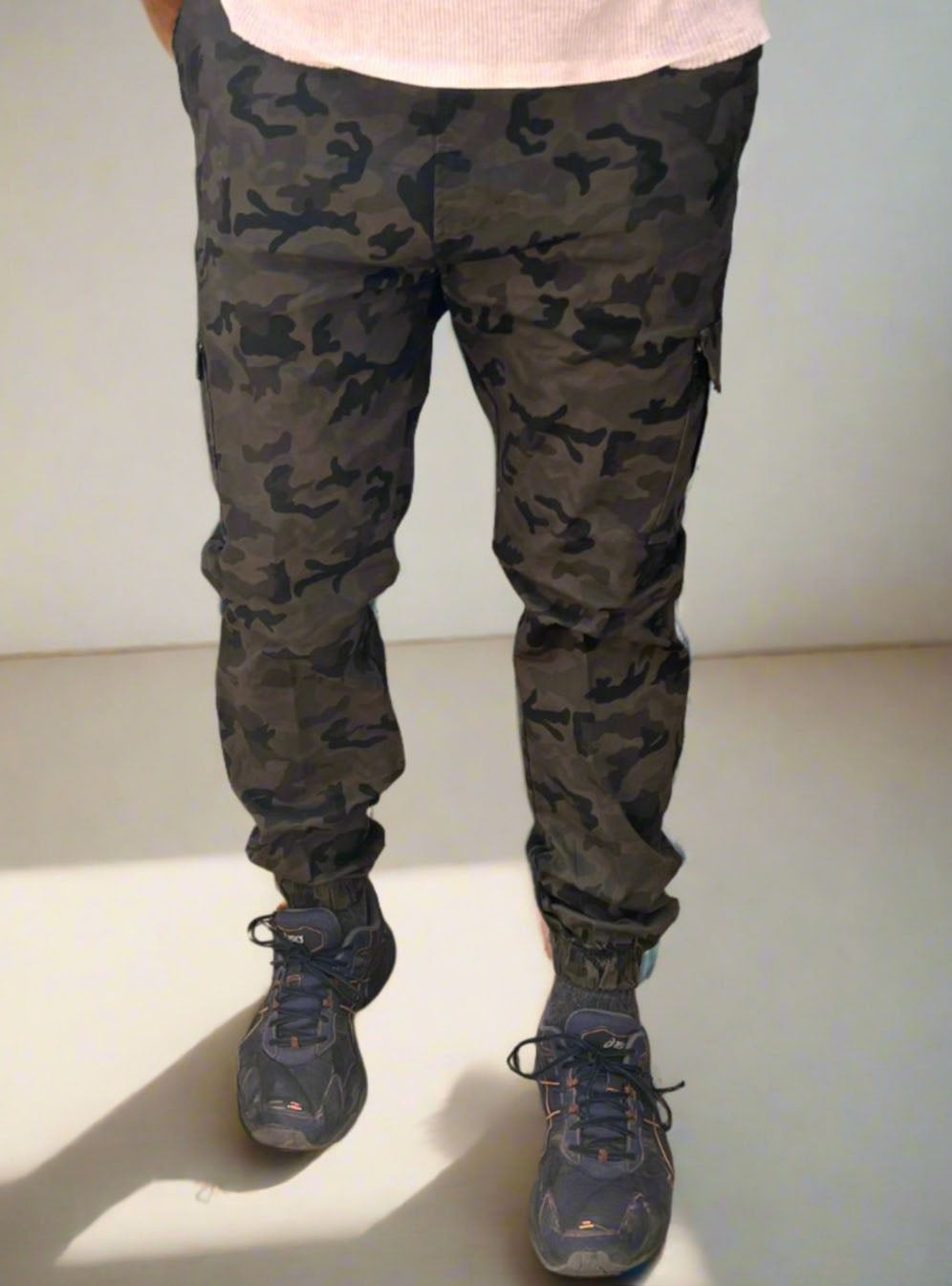 Pantalones Cargo Jogger Camuflaje Verde de Gabardina para Hombres