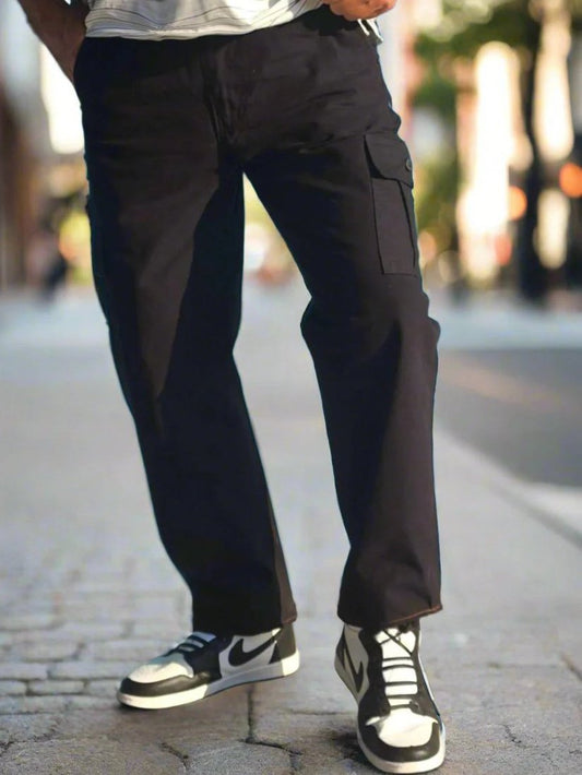 Pantalones cargo de gabardina negra para hombre