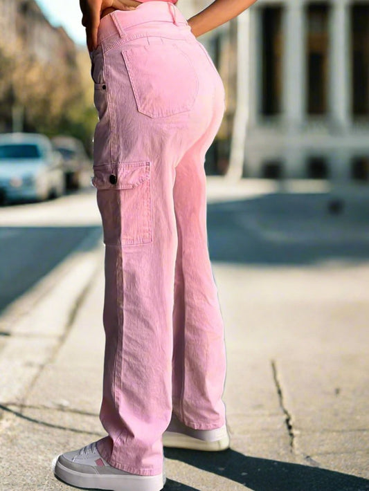 Pantalones Cargo Rosa para Mujeres - Vista Lateral
