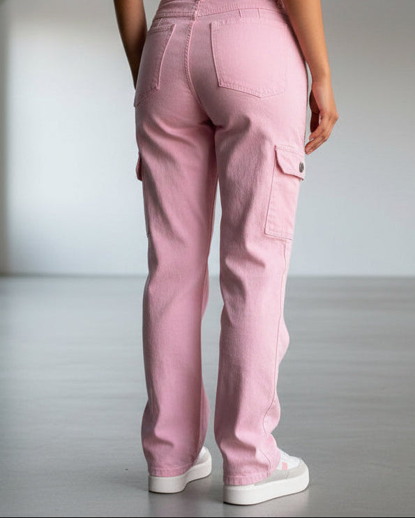 Pantalones cargo rosa para mujer stretch PDMX Jeans ajuste cómodo