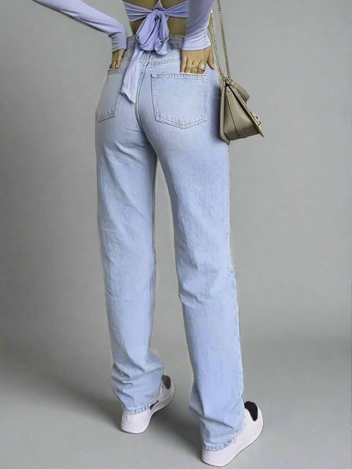 Straight Cut Skinny Jeans Azul Cielo para Mujeres