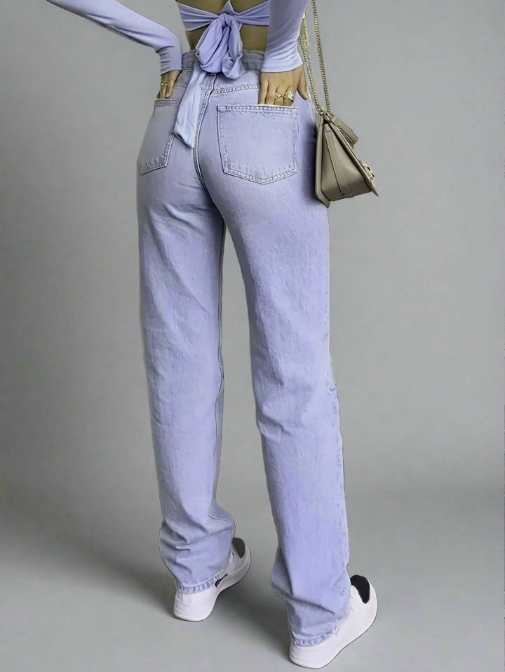 Straight Cut Skinny Jeans Azul Cielo para Mujeres