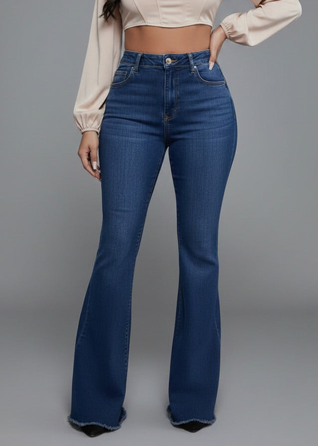Jeans Campana de Color Azul para Mujer