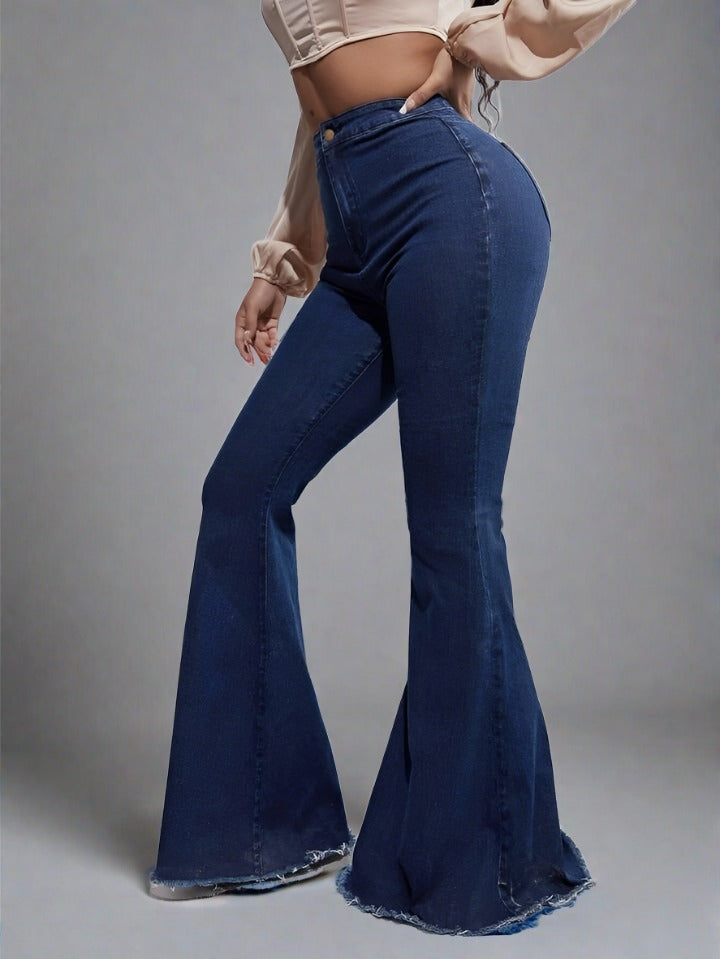 Jeans Campana de Color Azul Oscuro para Mujer ¡Envío gratis