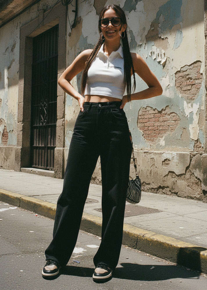 Jeans Barrel Leg negros con ajuste perfecto para mujer