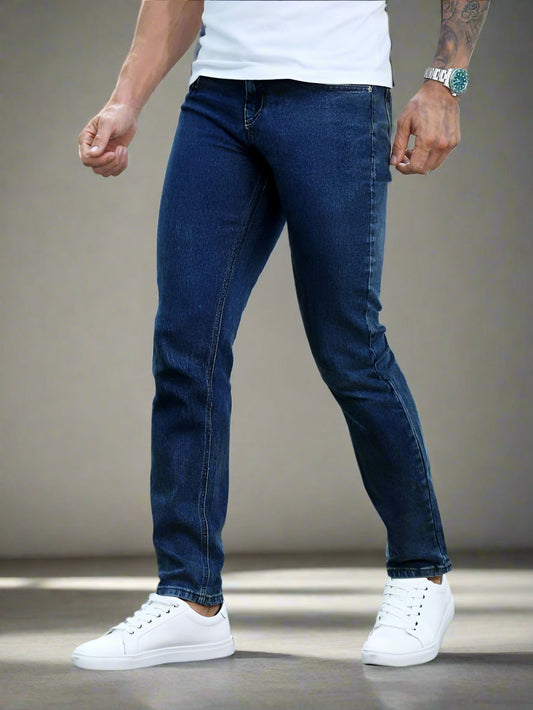 Jeans Slim Fit Hombre Azul Oscuro Desgastados