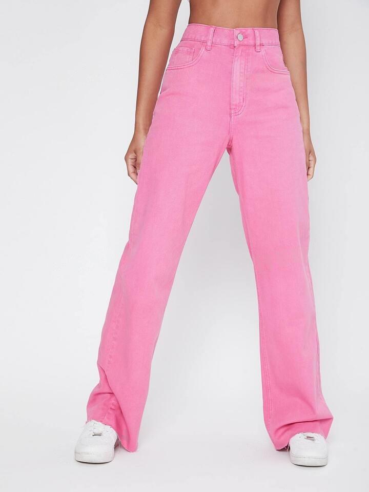 Pantalon Rosa De Mezclilla Boyfriend Jeans Rosa Regulares Para Mujeres