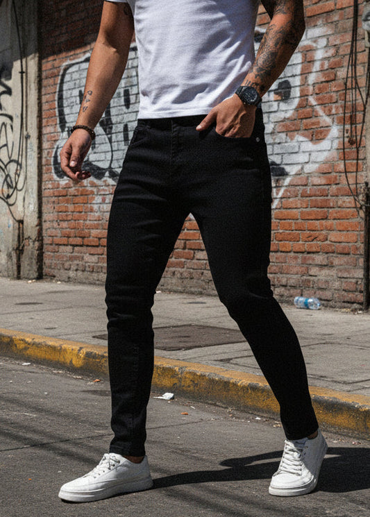 Skinny jeans negros clásicos para hombre, PDMX Jeans