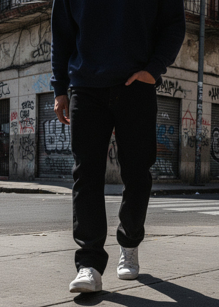 Jeans Baggy Negros Oscuro Regulares para Hombre PDMX
