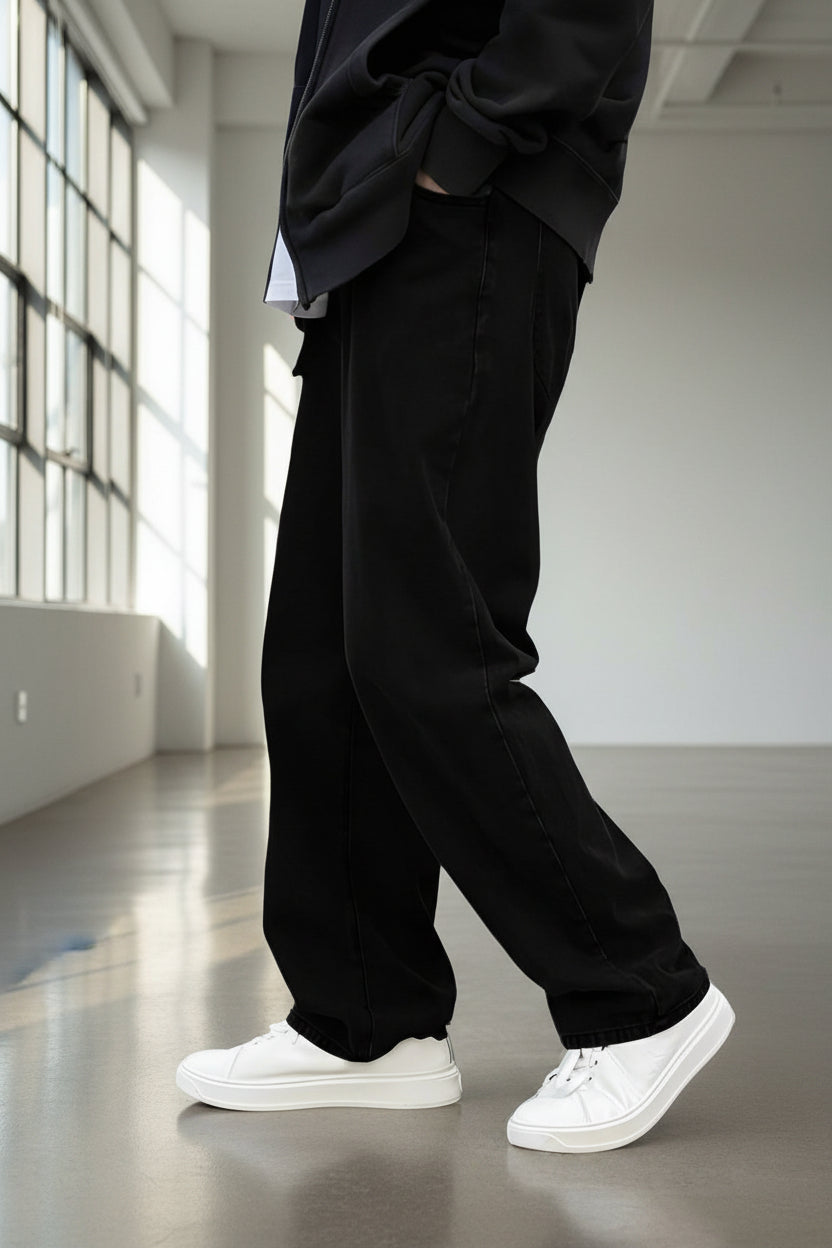 Pantalones baggy negros regulares de mezclilla para hombre