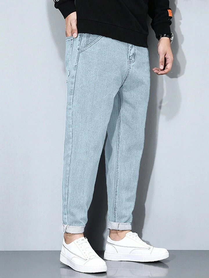 Azul Claro Outfit Hombre Jean Azul Oscuro Mom Jeans Azul Cielo